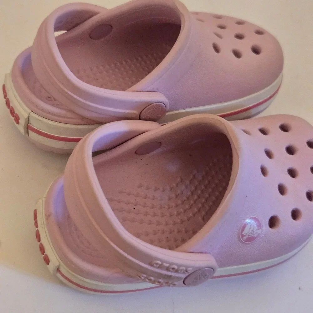 Crocs Kids Crocband Clog Pink White Stripe Slip On Shoes C4